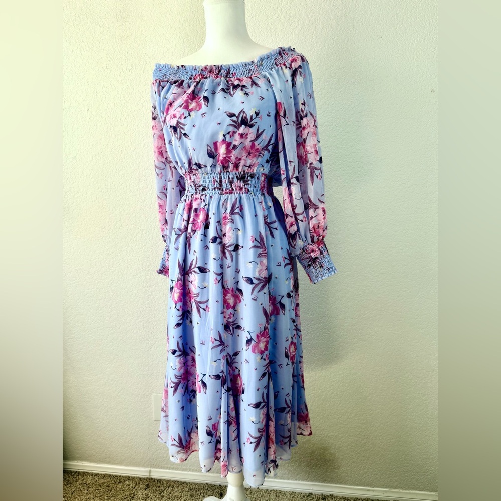 Charles Henry Blue Floral Print Midi‎ Dress size medium